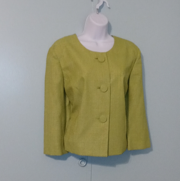 Leslie‎ Fay Jacket Size 14 Lime Green 100% Polyester 3 Buttons - Picture 1 of 13